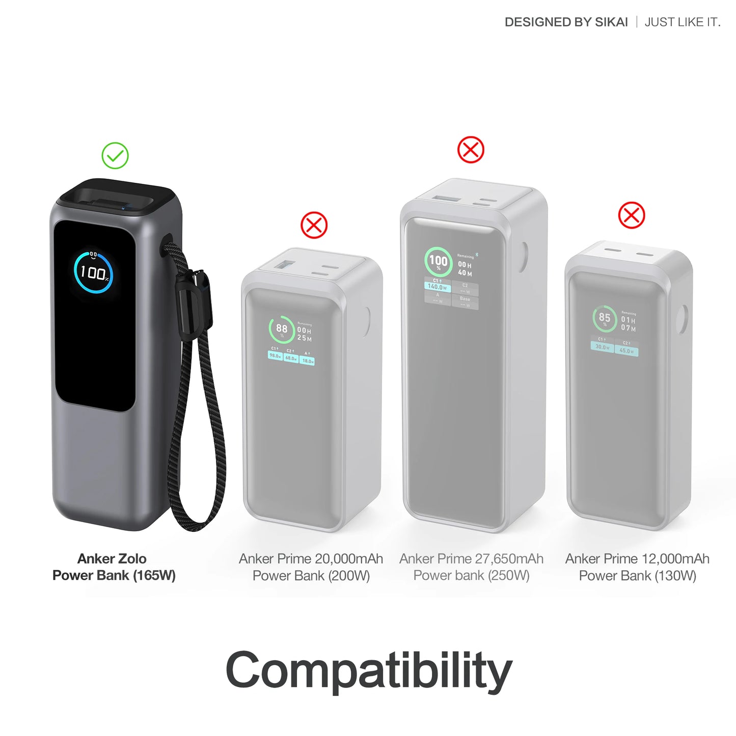 Silicone Case for Anker Zolo 25000mAh 165W Power Bank Portable Charger Protective Case Travel Carrying Case TF/SIM storage Bag
